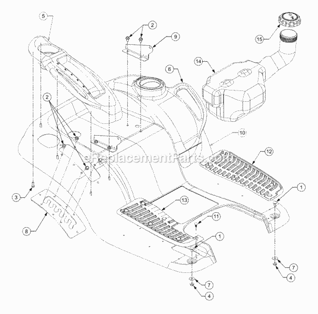 Fender & Fuel Tank Diagram and Parts List for 1525 13A-221F100 Cub Cadet Lawn Tractor
